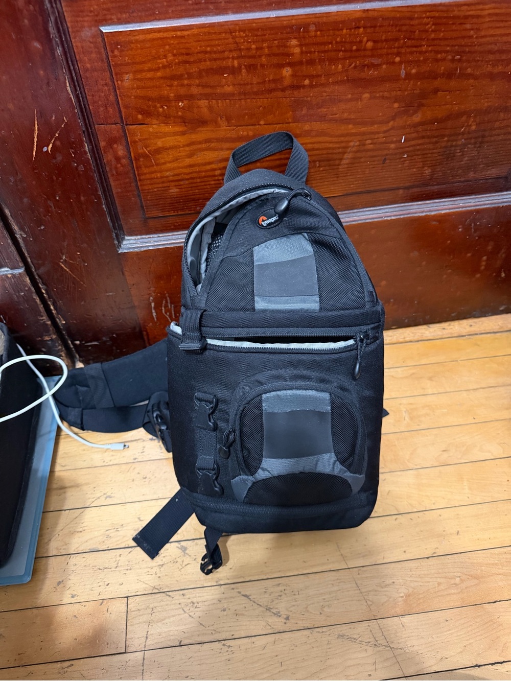 Compact Black Gray Sling Backpack for Camera Gear